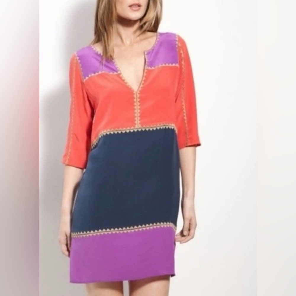 BCBGMAXAZRIA Silk Colorblock Tunic Dress Top XXS